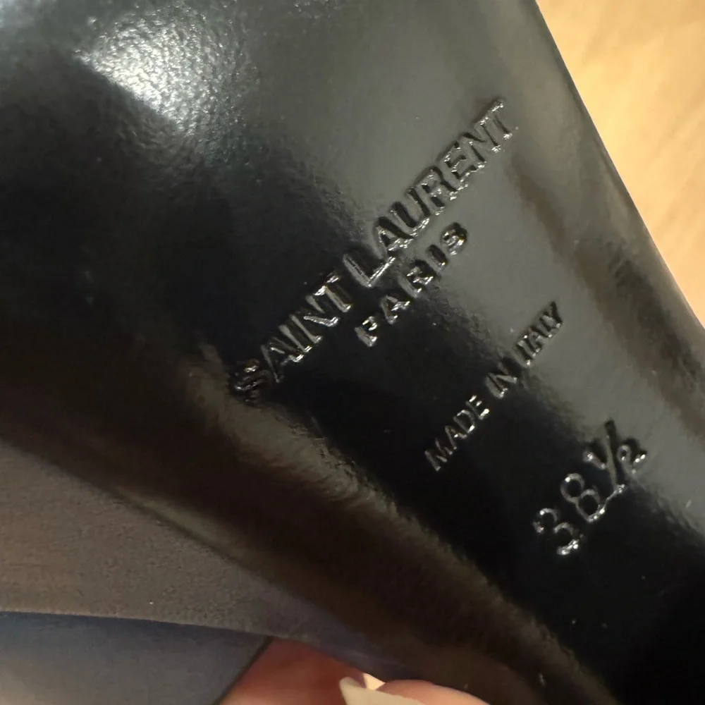 Saint Laurent Blue Leather Crisscross Block Heel Sandals - Picture 7 of 15
